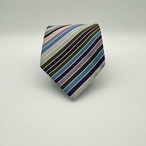 Charles Tywhitt London Diagonal Stripes In Purple, Blue, Green, Brown 100% Silk